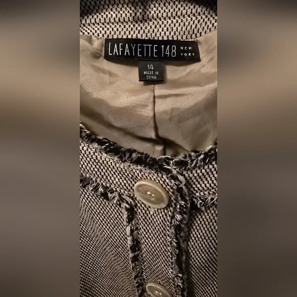 😍Lafayette 148 NY Women Career Beige/Brown Cotton Blend Tweed Blazer Sz 14 - Picture 3 of 4